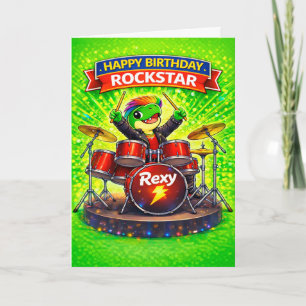 Rexy der Rockstar-Dinosaurier-Kinder-Geburtstagska Karte