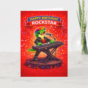 Rexy der Rockstar-Dinosaurier-Kinder-Geburtstagska Karte