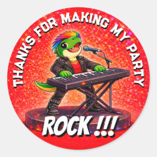 Rexy der Rockstar Geburtstagsfeier Danke-Aufkleber Runder Aufkleber