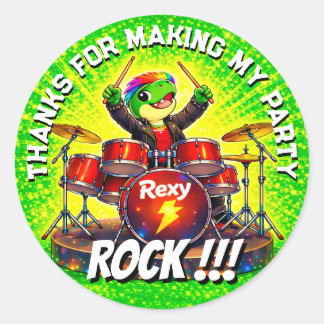 Rexy der Rockstar Geburtstagsfeier Danke-Aufkleber Runder Aufkleber