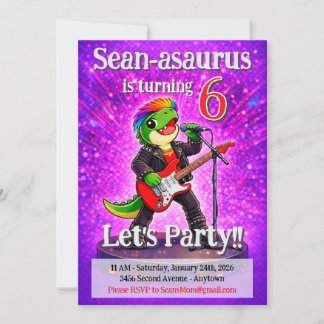 Rexy the Rockstar Kids Birthday Party Invitation Einladung