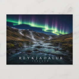 Reykjadalur Dampf-Tal Heißer Fluss Aurora Postkarte