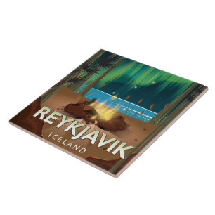 Reykjavik Camping Vintage Travel Poster Fliese