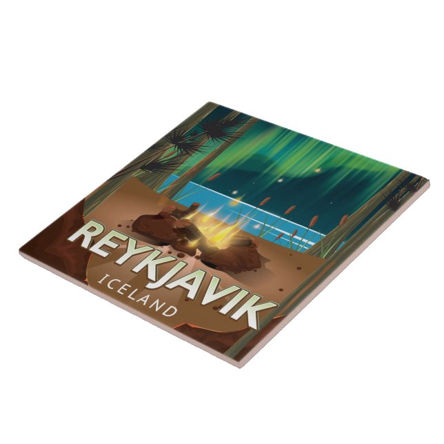 Reykjavik Camping Vintage Travel Poster Fliese (Seite)