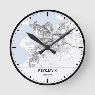 Reykjavik Clock City Line Art Runde Wanduhr