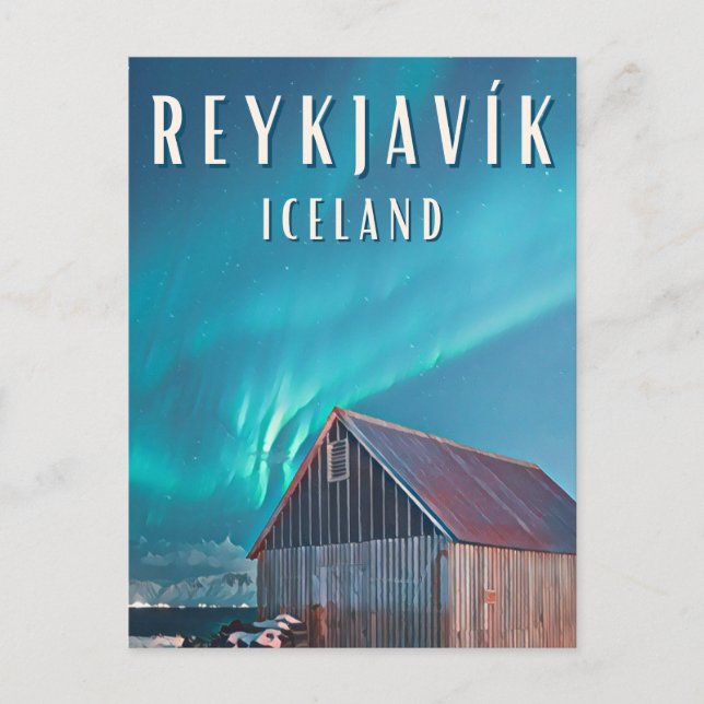 Reykjavík, die Stadt der Nordlichter und der Ge Postkarte (Vorderseite)