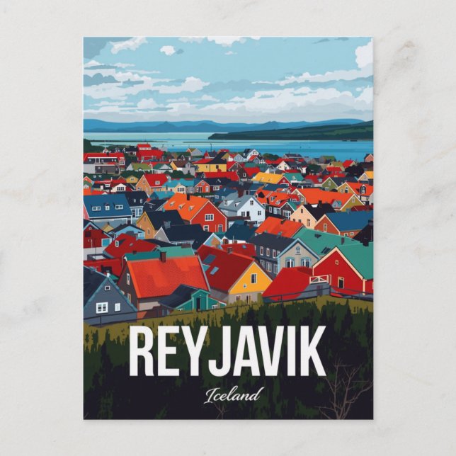 Reykjavik Iceland Colorful Cityscape Postkarte (Vorderseite)