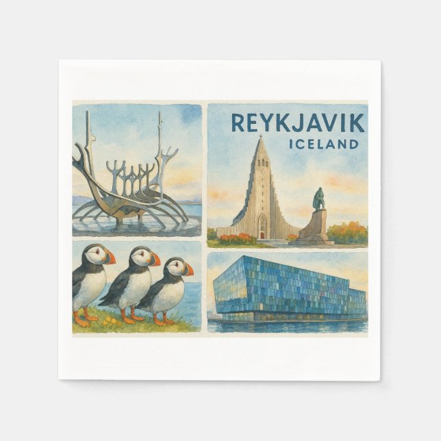 Reykjavik Iceland multiview  Serviette (Vorderseite)
