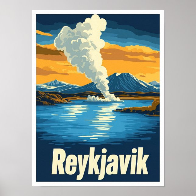 Reykjavik Island Art Vintage Travel Illustration Poster (Vorne)