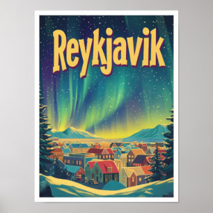 Reykjavik Island Art Vintage Travel Illustration Poster