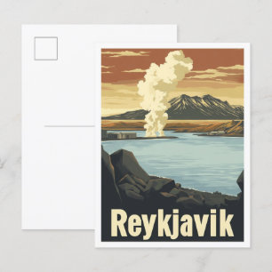 Reykjavik Island Art Vintage Travel Illustration Postkarte