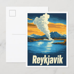 Reykjavik Island Art Vintage Travel Illustration Postkarte