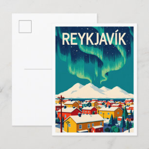 Reykjavik Island Kunst Vintage-Illustration Reise Postkarte