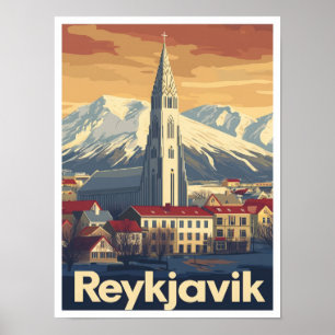 Reykjavik Island Kunst Vintage Reise Illustration Poster