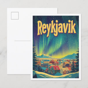 Reykjavik Island Kunst Vintage Reise Illustration Postkarte