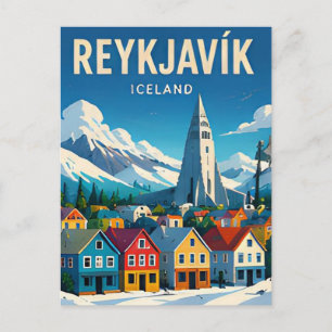 Reykjavik Island Nordlichter Stadtansicht Postkarte