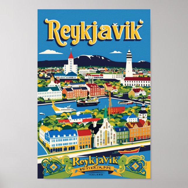 Reykjavík Island Reisen Vintag Poster (Vorne)