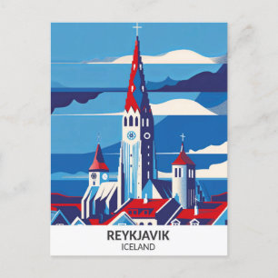 Reykjavik Island Retro Artwork Travel Postkarte