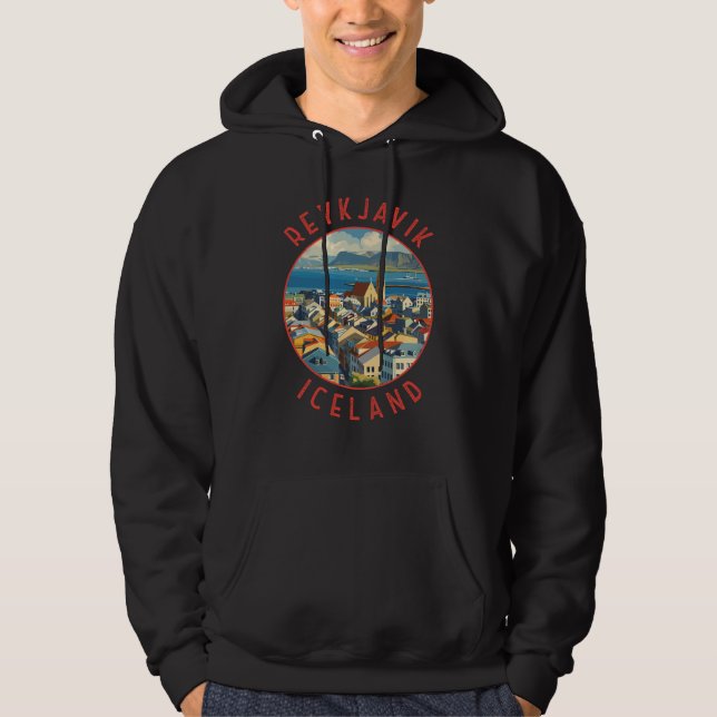 Reykjavík Island Retro Distressed Circle Hoodie (Vorderseite)