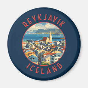 Reykjavík Island Retro Distressed Circle Magnet