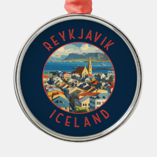 Reykjavík Island Retro Distressed Circle Ornament Aus Metall