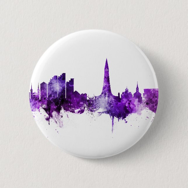 Reykjavik Island Skyline Lila Button (Vorderseite)