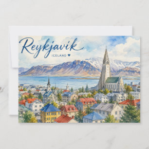 Reykjavik Island Souvenir Wasserfarbe Dankeskarte