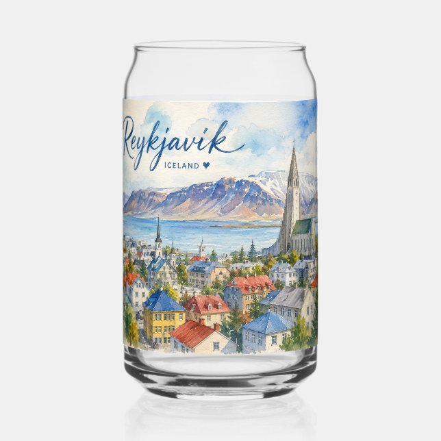 Reykjavik Island Souvenir Wasserfarbe  Dosenglas (Vorderseite)