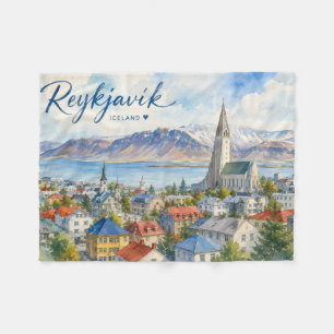 Reykjavik Island Souvenir Wasserfarbe Fleecedecke