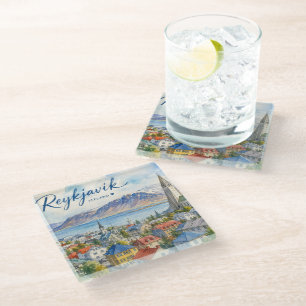 Reykjavik Island Souvenir Wasserfarbe  Glasuntersetzer