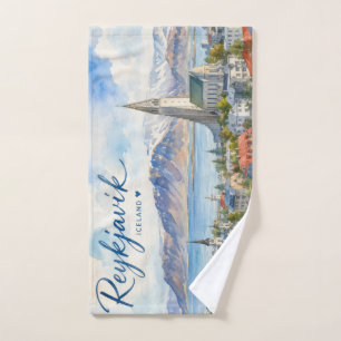 Reykjavik Island Souvenir Wasserfarbe  Handtuch