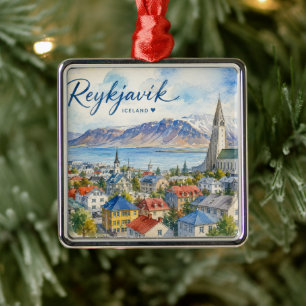 Reykjavik Island Souvenir Wasserfarbe  Ornament Aus Metall