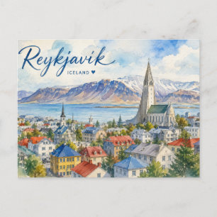 Reykjavik Island Souvenir Wasserfarbe  Postkarte