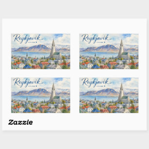 Reykjavik Island Souvenir Wasserfarbe  Rechteckiger Aufkleber