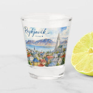 Reykjavik Island Souvenir Wasserfarbe  Schnapsglas