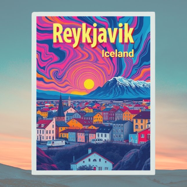 Reykjavik Island Urlaub farbenfroh Retro Postkarte (Von Creator hochgeladen)