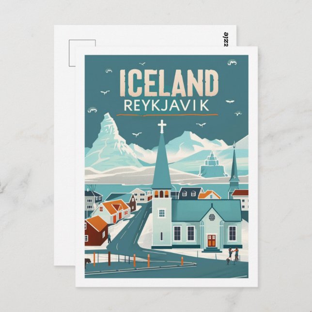 Reykjavik Island Vintag Berühmter Reiseort Postkarte (Vorne/Hinten)