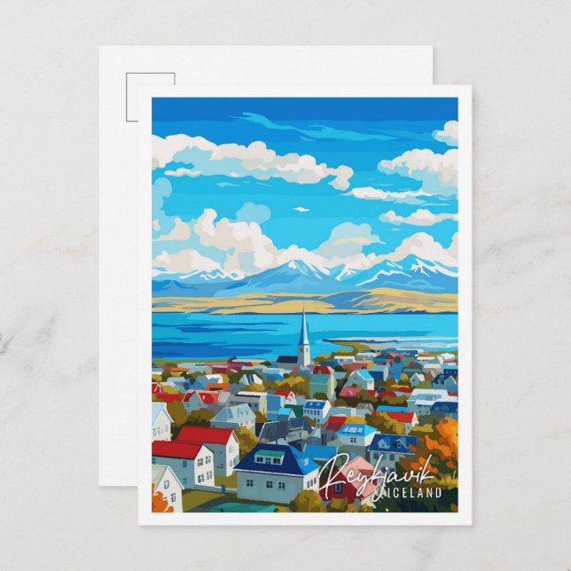 Reykjavik Island Vintage Postkarte (Vorne/Hinten)