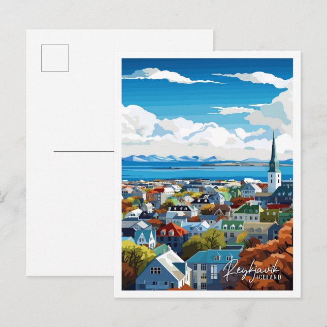 Reykjavik Island Vintage Postkarte (Vorne/Hinten)