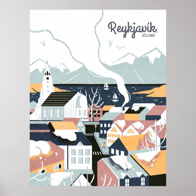Reykjavik, Island Vintage Travel Poster (Vorne)