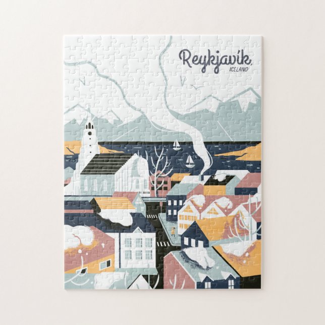 Reykjavik, Island Vintage Travel Poster Puzzle (Vertikal)