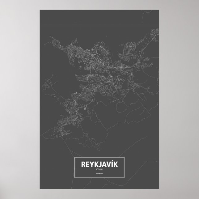 Reykjavik, Island (weiß auf schwarz) Poster (Vorne)