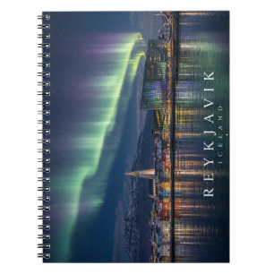 Reykjavik-Silhouette unter dem Nordlicht Notizblock