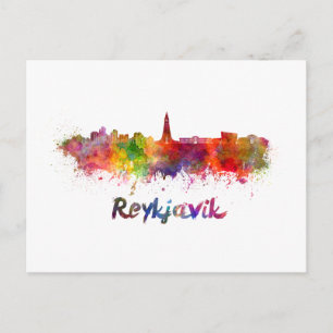 Reykjavik Skyline in Aquarellon Postkarte