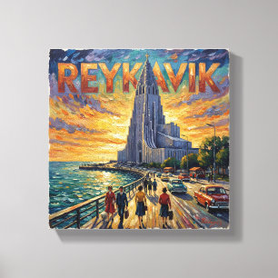 Reykjavik Waterfront Glow Kirche Leinwand