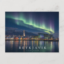 Reykjavík-Waterfront-Hafen-Skyline Island Aurora Postkarte