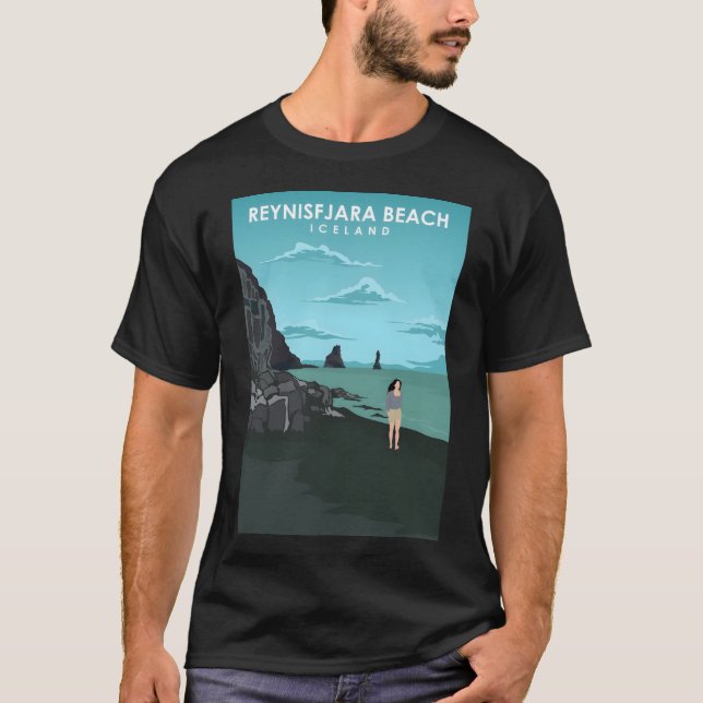 Reynisfjara Black Sand Beach Travel Poster T-Shirt (Vorderseite)