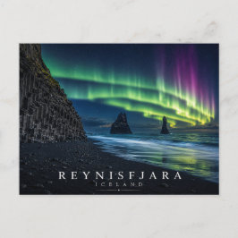 Reynisfjara Schwarzer Sandstrand Island Aurora Postkarte