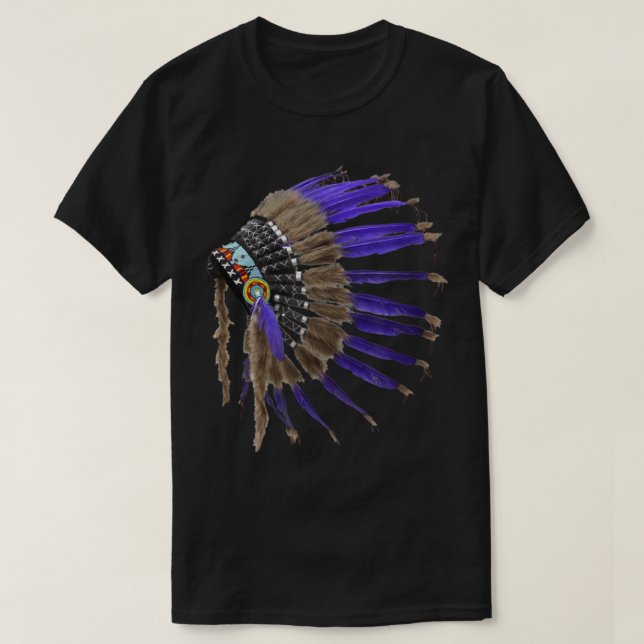 Rez Native American Buffalo Skull Feathers Indian T-Shirt (Design vorne)