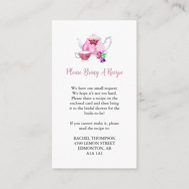 Rezept Anfrage Liebe ist Brewing Brautparty Tee Begleitkarte (Vorderseite)